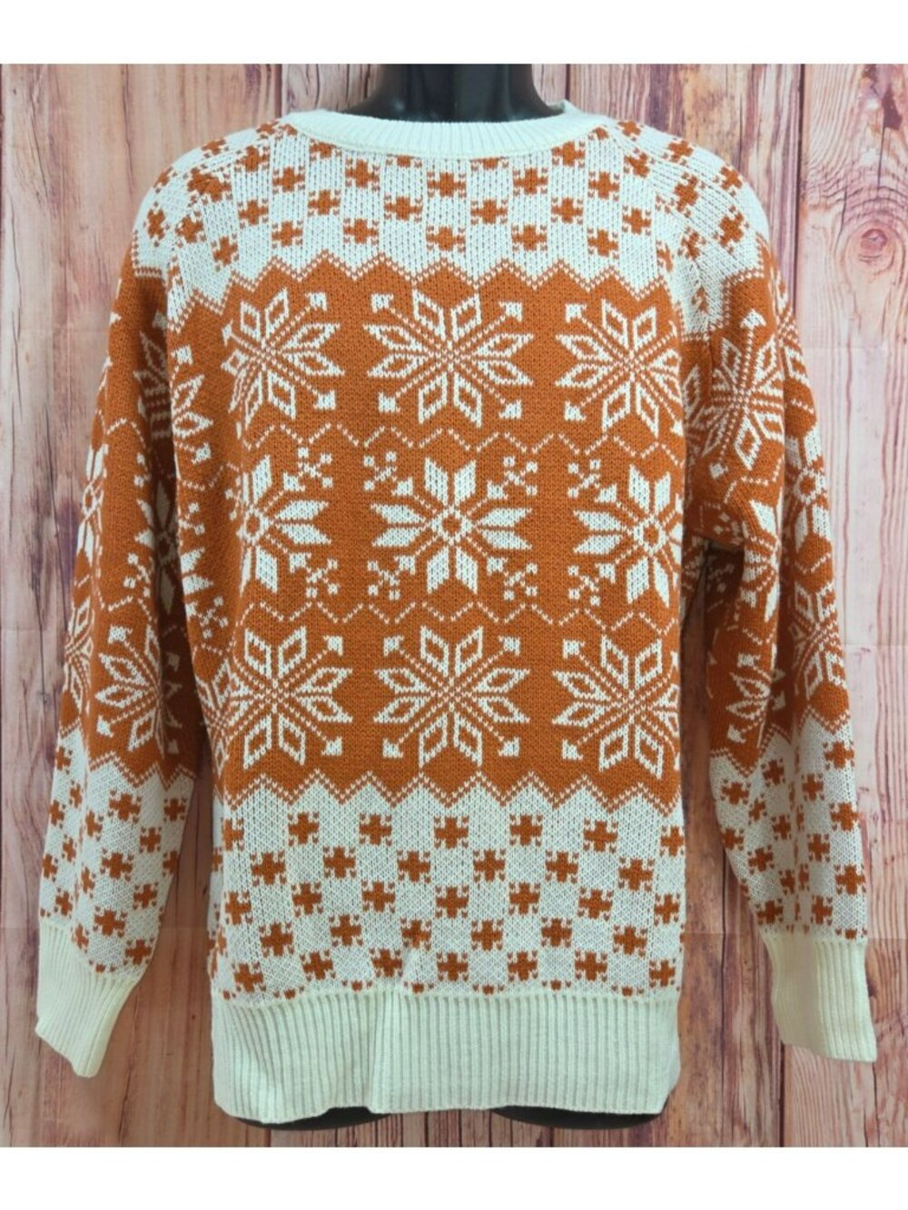 Exlura Orange & White Acrylic Nordic Sweater XXL